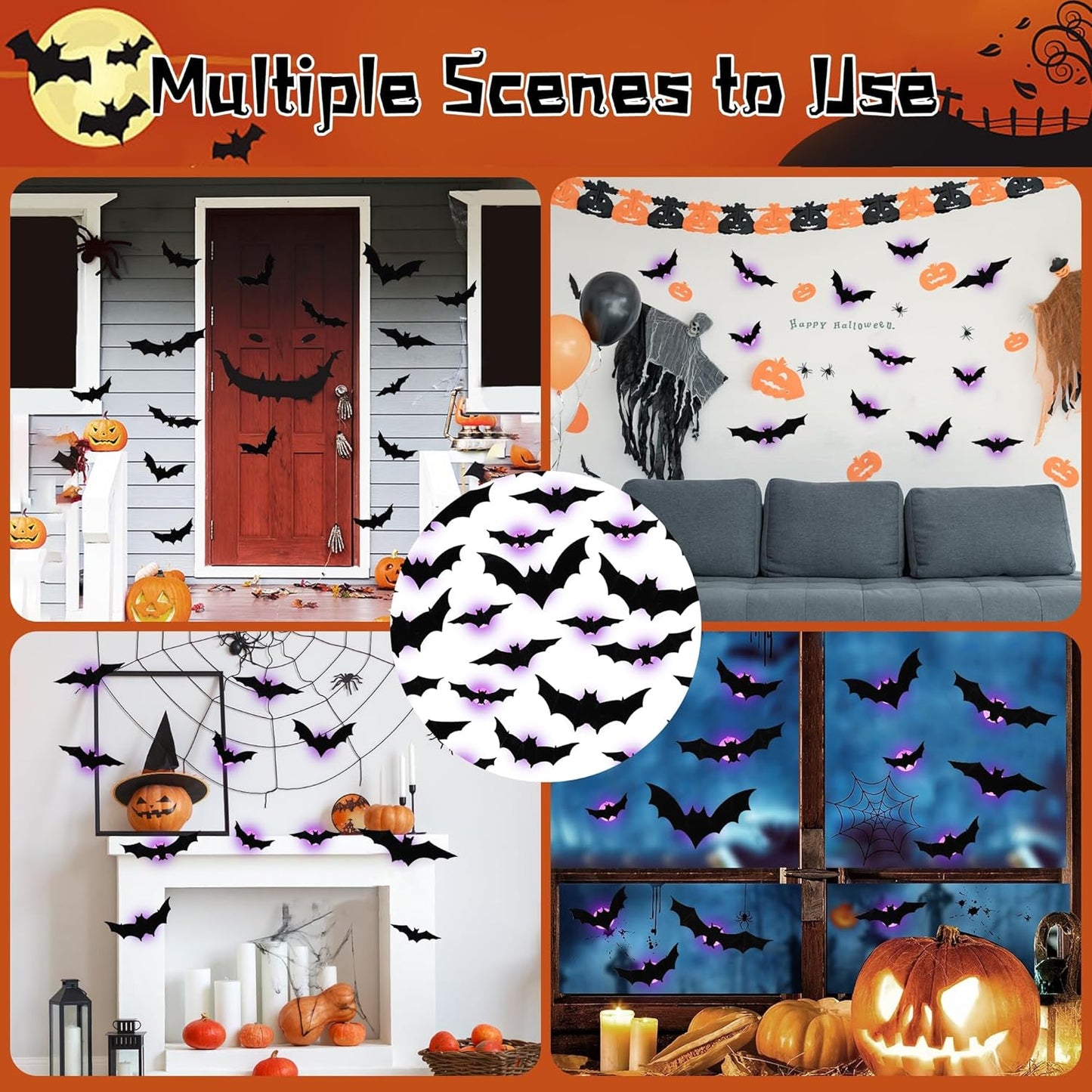 🎃👻Lighted 3D Bat Wall Decor 🦇 Spooky Halloween Party & Indoor Outdoor Home Stickers